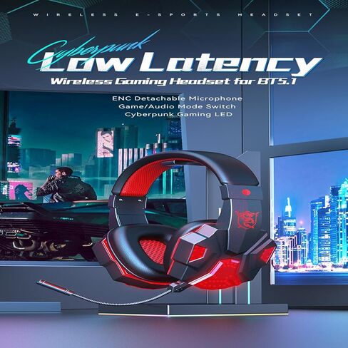 سماعة ألعاب لاسلكية مع ميكروفون، ضوء LED، نوع C قابلة لإعادة الشحن لجهاز PS5 PS4 PC، سماعات بلوتوث مع ميكروفون للكمبيوتر المحمول، التبديل، الهاتف المحمول، إلغاء الضوضاء فوق سماعات الأذن in Saudi Arabia