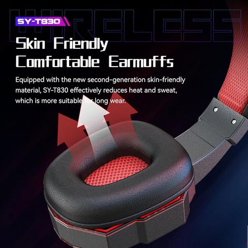 سماعة ألعاب لاسلكية مع ميكروفون، ضوء LED، نوع C قابلة لإعادة الشحن لجهاز PS5 PS4 PC، سماعات بلوتوث مع ميكروفون للكمبيوتر المحمول، التبديل، الهاتف المحمول، إلغاء الضوضاء فوق سماعات الأذن in Saudi Arabia