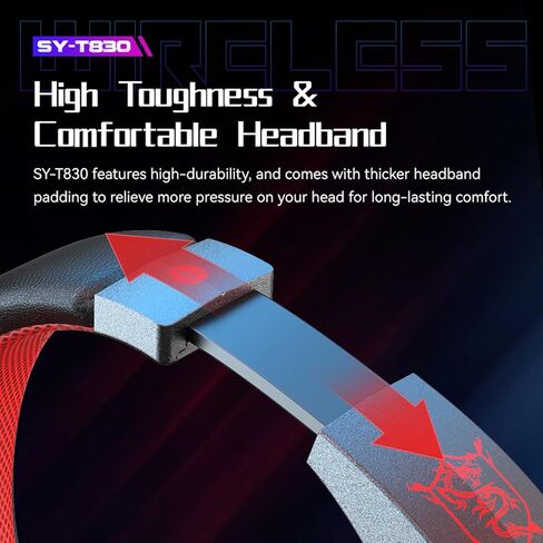 سماعة ألعاب لاسلكية مع ميكروفون، ضوء LED، نوع C قابلة لإعادة الشحن لجهاز PS5 PS4 PC، سماعات بلوتوث مع ميكروفون للكمبيوتر المحمول، التبديل، الهاتف المحمول، إلغاء الضوضاء فوق سماعات الأذن in Saudi Arabia