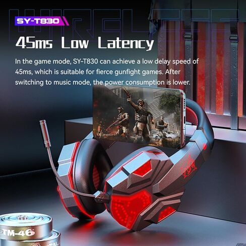 سماعة ألعاب لاسلكية مع ميكروفون، ضوء LED، نوع C قابلة لإعادة الشحن لجهاز PS5 PS4 PC، سماعات بلوتوث مع ميكروفون للكمبيوتر المحمول، التبديل، الهاتف المحمول، إلغاء الضوضاء فوق سماعات الأذن in Saudi Arabia