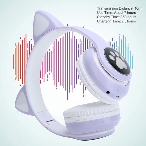 SYH&AQYE Cat Ear Bluetooth5.0 Headphones, LED Stereo Gaming Headset, 7H Battery Life Foldable Wireless Over Ear Headphones for Laptop Switch Games(Pink) in Kuwait