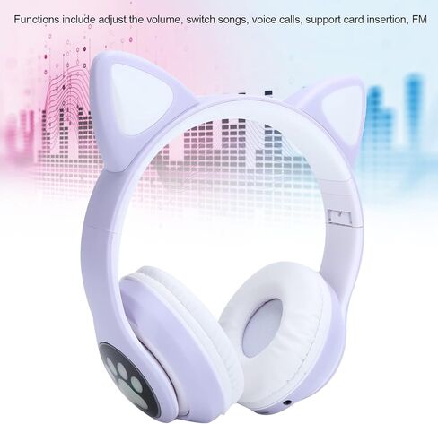 SYH&AQYE Cat Ear Bluetooth5.0 Headphones, LED Stereo Gaming Headset, 7H Battery Life Foldable Wireless Over Ear Headphones for Laptop Switch Games(Pink) in Kuwait