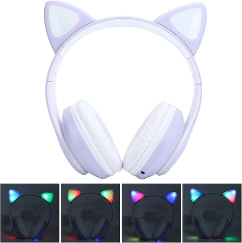 SYH&AQYE Cat Ear Bluetooth5.0 Headphones, LED Stereo Gaming Headset, 7H Battery Life Foldable Wireless Over Ear Headphones for Laptop Switch Games(Pink) in Kuwait
