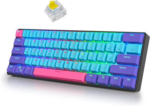 surmen GT61 Wireless 60% Keyboard, Mini RGB Mechanical Gaming Keyboard 60 Percent Hot-Swappable with Linear Gateron Switch Type-C/Bluetooth 5.0 Programmable (Gateron Yellow, Sound Wave 61) in Saudi Arabia