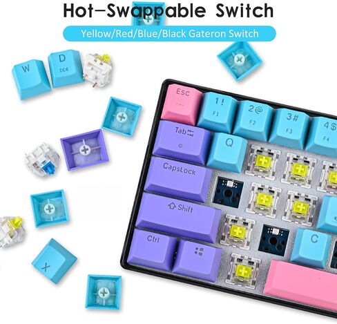 surmen GT61 Wireless 60% Keyboard, Mini RGB Mechanical Gaming Keyboard 60 Percent Hot-Swappable with Linear Gateron Switch Type-C/Bluetooth 5.0 Programmable (Gateron Yellow, Sound Wave 61) in Saudi Arabia
