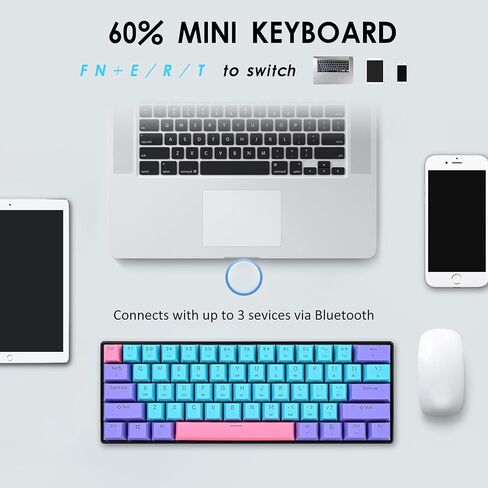 surmen GT61 Wireless 60% Keyboard, Mini RGB Mechanical Gaming Keyboard 60 Percent Hot-Swappable with Linear Gateron Switch Type-C/Bluetooth 5.0 Programmable (Gateron Yellow, Sound Wave 61) in Saudi Arabia