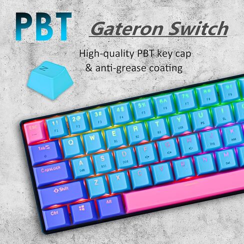surmen GT61 Wireless 60% Keyboard, Mini RGB Mechanical Gaming Keyboard 60 Percent Hot-Swappable with Linear Gateron Switch Type-C/Bluetooth 5.0 Programmable (Gateron Yellow, Sound Wave 61) in Saudi Arabia