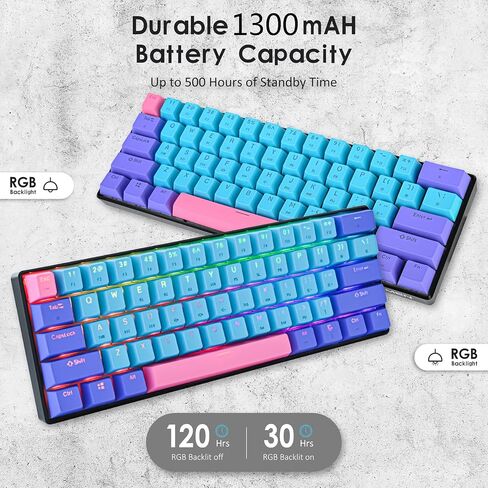 surmen GT61 Wireless 60% Keyboard, Mini RGB Mechanical Gaming Keyboard 60 Percent Hot-Swappable with Linear Gateron Switch Type-C/Bluetooth 5.0 Programmable (Gateron Yellow, Sound Wave 61) in Saudi Arabia
