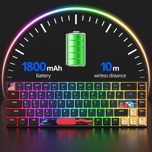 لوحة مفاتيح الألعاب الميكانيكية اللاسلكية surmen GT68، قابلة للتبديل السريع بنسبة 60% و68 مفتاحًا Bluetooth5.0/2.4G/لوحة مفاتيح سلكية للألعاب مع مفاتيح سهم/تحكم مستقلة (Gateron Yellow، Sound Wave 68) in Kuwait
