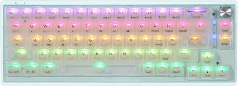 لوحة مفاتيح ألعاب لاسلكية MechLands MC66 65% قابلة للبرمجة RGB 2.4 جيجا هرتز/ بلوتوث/USB-C مع وسادة سيليكون مزدوجة ممتصة للصوت، بطارية 4000 مللي أمبير في الساعة لنظام Win/MAC/iOS (أبيض، مفتاح Budgerigar) in Kuwait
