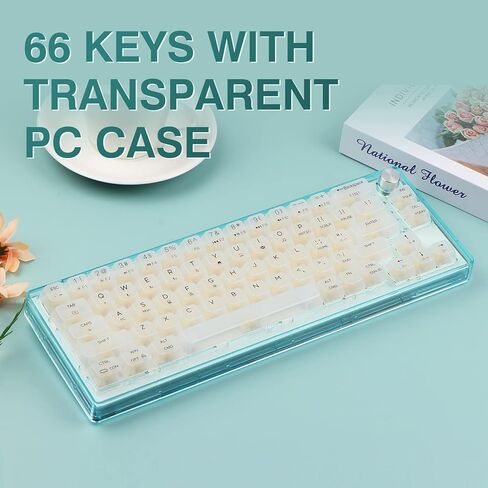 لوحة مفاتيح ألعاب لاسلكية MechLands MC66 65% قابلة للبرمجة RGB 2.4 جيجا هرتز/ بلوتوث/USB-C مع وسادة سيليكون مزدوجة ممتصة للصوت، بطارية 4000 مللي أمبير في الساعة لنظام Win/MAC/iOS (أبيض، مفتاح Budgerigar) in Kuwait