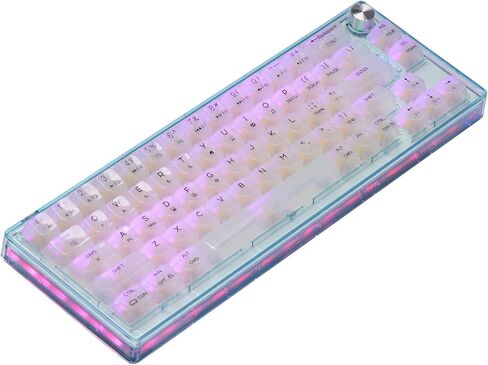 لوحة مفاتيح ألعاب لاسلكية MechLands MC66 65% قابلة للبرمجة RGB 2.4 جيجا هرتز/ بلوتوث/USB-C مع وسادة سيليكون مزدوجة ممتصة للصوت، بطارية 4000 مللي أمبير في الساعة لنظام Win/MAC/iOS (أبيض، مفتاح Budgerigar) in Kuwait