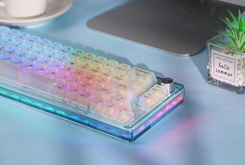 لوحة مفاتيح ألعاب لاسلكية MechLands MC66 65% قابلة للبرمجة RGB 2.4 جيجا هرتز/ بلوتوث/USB-C مع وسادة سيليكون مزدوجة ممتصة للصوت، بطارية 4000 مللي أمبير في الساعة لنظام Win/MAC/iOS (أبيض، مفتاح Budgerigar) in Kuwait