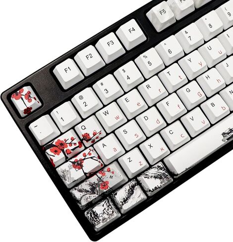 JSJT Plum Blosoom Keycaps أغطية مفاتيح يابانية 80 مفتاحًا أغطية مفاتيح مخصصة PBT Dye Sublimation Cherry Profile Keycaps مناسبة لتخطيط ANSI/ISO 61/64/67/68 Cherry MX Swtich لوحة مفاتيح ميكانيكية للألعاب... in Kuwait