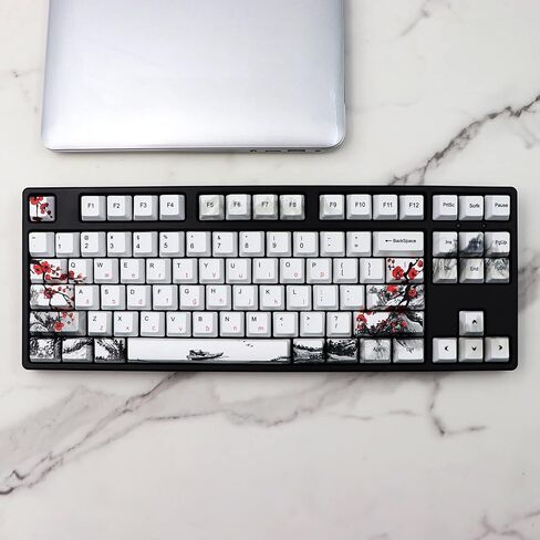 JSJT Plum Blosoom Keycaps أغطية مفاتيح يابانية 80 مفتاحًا أغطية مفاتيح مخصصة PBT Dye Sublimation Cherry Profile Keycaps مناسبة لتخطيط ANSI/ISO 61/64/67/68 Cherry MX Swtich لوحة مفاتيح ميكانيكية للألعاب... in Kuwait