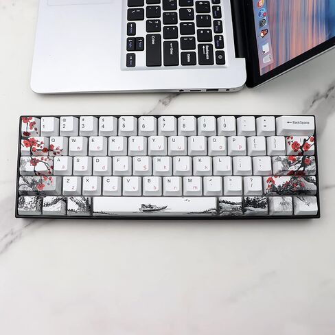 JSJT Plum Blosoom Keycaps أغطية مفاتيح يابانية 80 مفتاحًا أغطية مفاتيح مخصصة PBT Dye Sublimation Cherry Profile Keycaps مناسبة لتخطيط ANSI/ISO 61/64/67/68 Cherry MX Swtich لوحة مفاتيح ميكانيكية للألعاب... in Kuwait