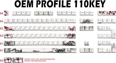 JSJT Plum Blosoom Keycaps أغطية مفاتيح يابانية 80 مفتاحًا أغطية مفاتيح مخصصة PBT Dye Sublimation Cherry Profile Keycaps مناسبة لتخطيط ANSI/ISO 61/64/67/68 Cherry MX Swtich لوحة مفاتيح ميكانيكية للألعاب... in Kuwait