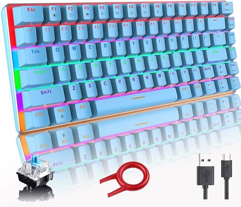 LexonElec RGB LED Backlit Wired Mechanical Gaming Keyboard,AK33 82 Keys Compact Metal Panel Computer Keyboard with 20 Lighting Effect Modes for Windows PC Gamers(RGB Black Switch) in Saudi Arabia