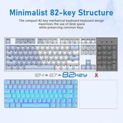LexonElec RGB LED Backlit Wired Mechanical Gaming Keyboard,AK33 82 Keys Compact Metal Panel Computer Keyboard with 20 Lighting Effect Modes for Windows PC Gamers(RGB Black Switch) in Saudi Arabia