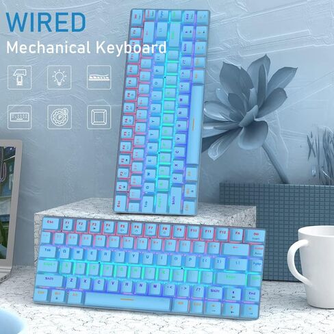 LexonElec RGB LED Backlit Wired Mechanical Gaming Keyboard,AK33 82 Keys Compact Metal Panel Computer Keyboard with 20 Lighting Effect Modes for Windows PC Gamers(RGB Black Switch) in Saudi Arabia