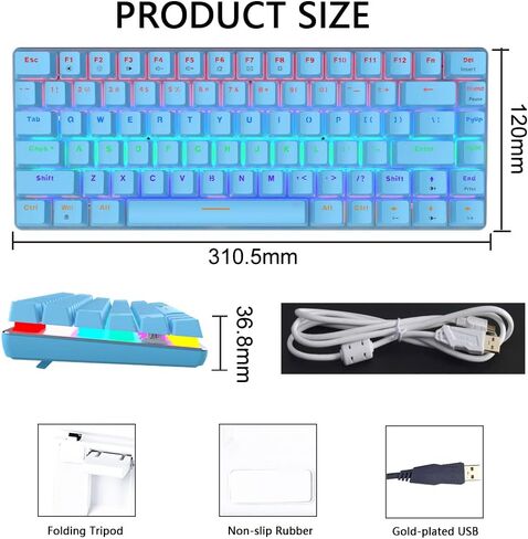 LexonElec RGB LED Backlit Wired Mechanical Gaming Keyboard,AK33 82 Keys Compact Metal Panel Computer Keyboard with 20 Lighting Effect Modes for Windows PC Gamers(RGB Black Switch) in Saudi Arabia