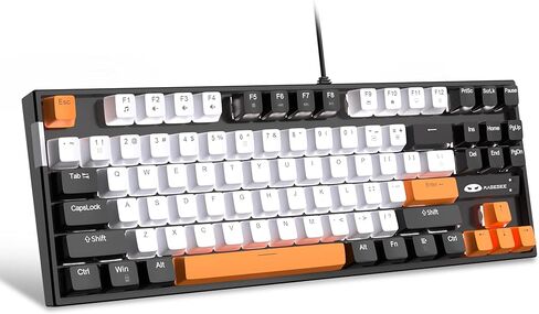 MageGee 75% Mechanical Gaming Keyboard with Brown Switch, LED White Backlit Keyboard, 87 Keys Compact TKL Wired Computer Keyboard for Windows Laptop PC Gamer - Black/White in Saudi Arabia