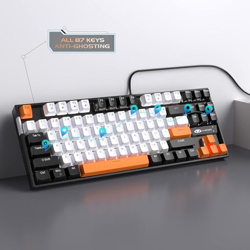 MageGee 75% Mechanical Gaming Keyboard with Brown Switch, LED White Backlit Keyboard, 87 Keys Compact TKL Wired Computer Keyboard for Windows Laptop PC Gamer - Black/White in Saudi Arabia