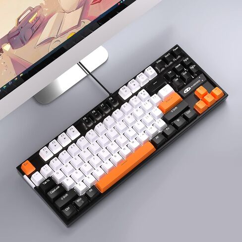 MageGee 75% Mechanical Gaming Keyboard with Brown Switch, LED White Backlit Keyboard, 87 Keys Compact TKL Wired Computer Keyboard for Windows Laptop PC Gamer - Black/White in Saudi Arabia