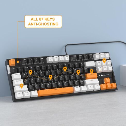 MageGee 75% Mechanical Gaming Keyboard with Brown Switch, LED White Backlit Keyboard, 87 Keys Compact TKL Wired Computer Keyboard for Windows Laptop PC Gamer - Black/White in Saudi Arabia