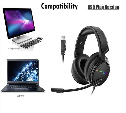 Wired Gaming Headset USB 7.1 Surround Sound Gaming Headset for PC Gamer Xiberia 3.5mm Bass Casque Game Headset for PS4/New Xbox One/Mac with Mic in Saudi Arabia