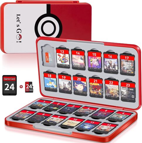 Switch Game Case Holder with 24 Cartridge Slots and 24 Micro SD Card Storage, Slim Portable Game Organizer Traveler Gift Accessories with Magnetic Closure, Protective Hard Shell and Soft Lining in Saudi Arabia