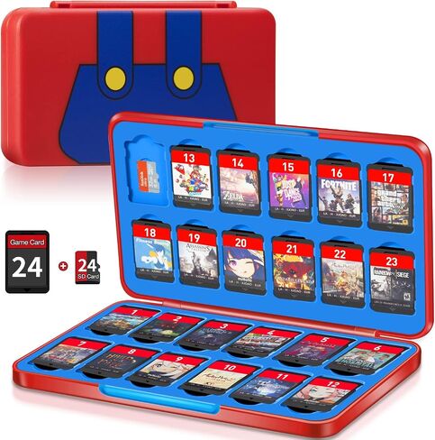 Switch Game Case Holder with 24 Cartridge Slots and 24 Micro SD Card Storage, Slim Portable Game Organizer Traveler Gift Accessories with Magnetic Closure, Protective Hard Shell and Soft Lining in Saudi Arabia