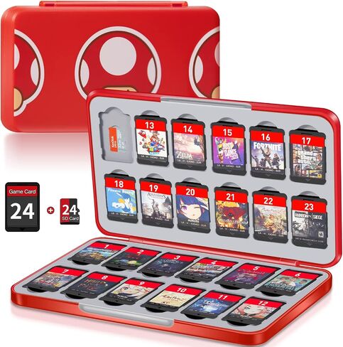 Switch Game Case Holder with 24 Cartridge Slots and 24 Micro SD Card Storage, Slim Portable Game Organizer Traveler Gift Accessories with Magnetic Closure, Protective Hard Shell and Soft Lining in Saudi Arabia