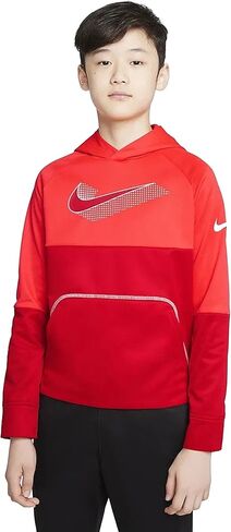 بلوفر بغطاء للرأس للتدريب من Nike Therma-FIT للأطفال الكبار (للأولاد) (كبير، أحمر جامعي/قرمزي ساطع/أبيض) in Kuwait