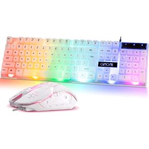 مجموعة لوحة مفاتيح وماوس للألعاب من CHONCHOW RGB، لوحة مفاتيح سلكية USB مضيئة، مجموعة ماوس لوحة مفاتيح بإضاءة خلفية LED بألوان قوس قزح لأجهزة الكمبيوتر التي تعمل بنظام Windows PC PS4 Xbox والكمبيوتر المحمول iMac Resberry Pi