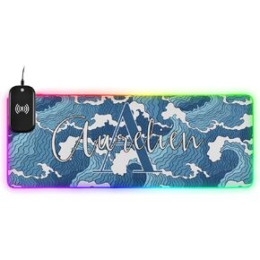 Topographic Lines Salmon Shades Custom Wireless Charging Mouse Pad for Mobile Phone Personalized Gaming Mousepad with 13 Lighting Modes Keyboard Mat for MacBook PC Laptop Desk Office Home Gaming