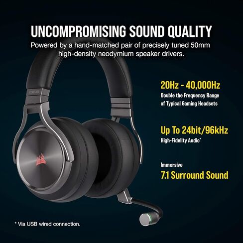 Corsair Virtuoso RGB Wireless SE Gaming Headset - High-Fidelity 7.1 Surround Sound with Broadcast Quality Microphone - Memory Foam Earcups - 20 Hour Battery Life Works w/ PC, MacOS, PS5 - Gunmetal in Saudi Arabia