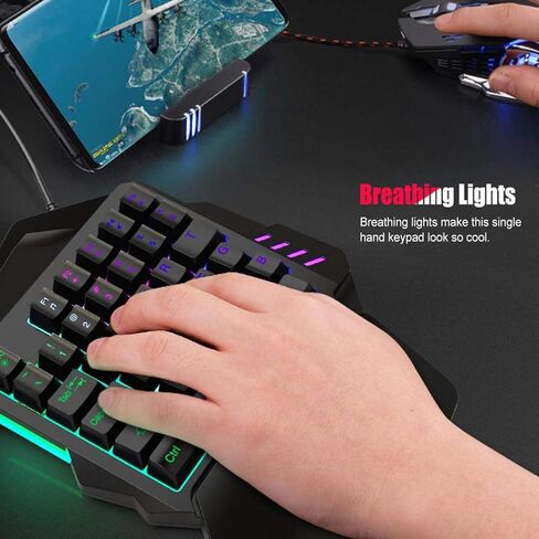 كيبورد العاب باضاءة خلفية RGB بيد واحدة، 35 مفتاحا مع غطاء مفاتيح سلكي USB مع مسند للمعصم، وحدة تحكم العاب صغيرة لجهاز بلاي ستيشن 4 والكمبيوتر in Saudi Arabia