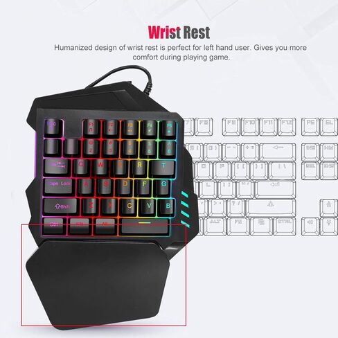 كيبورد العاب باضاءة خلفية RGB بيد واحدة، 35 مفتاحا مع غطاء مفاتيح سلكي USB مع مسند للمعصم، وحدة تحكم العاب صغيرة لجهاز بلاي ستيشن 4 والكمبيوتر in Saudi Arabia