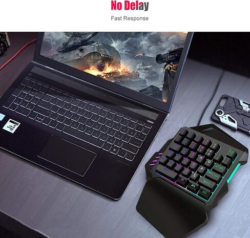 كيبورد العاب باضاءة خلفية RGB بيد واحدة، 35 مفتاحا مع غطاء مفاتيح سلكي USB مع مسند للمعصم، وحدة تحكم العاب صغيرة لجهاز بلاي ستيشن 4 والكمبيوتر in Saudi Arabia