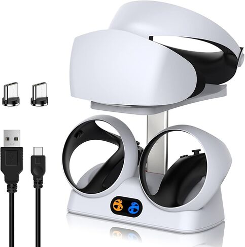 EEEKit Charging Station for PS VR2, Dual Fast Charger Dock Station with Headset Display Stand, LED Light, 2 Magnetic Connector, USB to Type-C Cable for PSVR2 Sense Controller in Saudi Arabia