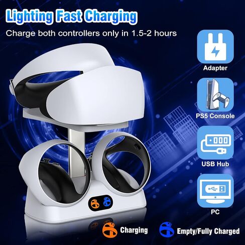 EEEKit Charging Station for PS VR2, Dual Fast Charger Dock Station with Headset Display Stand, LED Light, 2 Magnetic Connector, USB to Type-C Cable for PSVR2 Sense Controller in Saudi Arabia