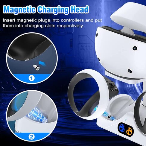 EEEKit Charging Station for PS VR2, Dual Fast Charger Dock Station with Headset Display Stand, LED Light, 2 Magnetic Connector, USB to Type-C Cable for PSVR2 Sense Controller in Saudi Arabia
