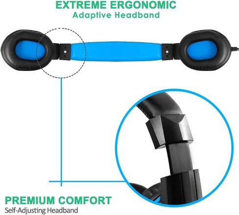 سماعة راس للالعاب من دي لاند 3.5 ملم بصوت جهوري ستيريو سلكية عازلة للضوضاء مع ميكروفون للابتوب والكمبيوتر والجوال وبلاي ستيشن 4 وما الى ذلك، تحكم في مستوى الصوت (اسود وازرق) in Kuwait