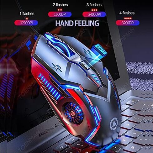 Gaming Mouse Wired,6 Buttons, 4 Adjustable DPI Up to 3200 DPI, 7 Circular & Breathing LED Light, Multifunction Wired Mouse Used for Games and Office (Black) in Kuwait