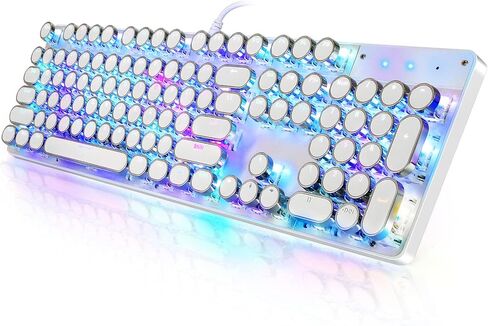 YSCP Typewriter Style Mechanical Gaming Keyboard RGB Backlit Wired with Blue Switch Retro Round Keycap 104 Keys Keyboard (R-White) in Kuwait