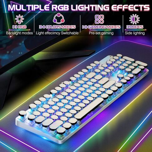 YSCP Typewriter Style Mechanical Gaming Keyboard RGB Backlit Wired with Blue Switch Retro Round Keycap 104 Keys Keyboard (R-White) in Kuwait