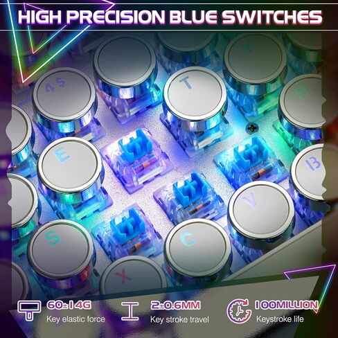 YSCP Typewriter Style Mechanical Gaming Keyboard RGB Backlit Wired with Blue Switch Retro Round Keycap 104 Keys Keyboard (R-White) in Kuwait