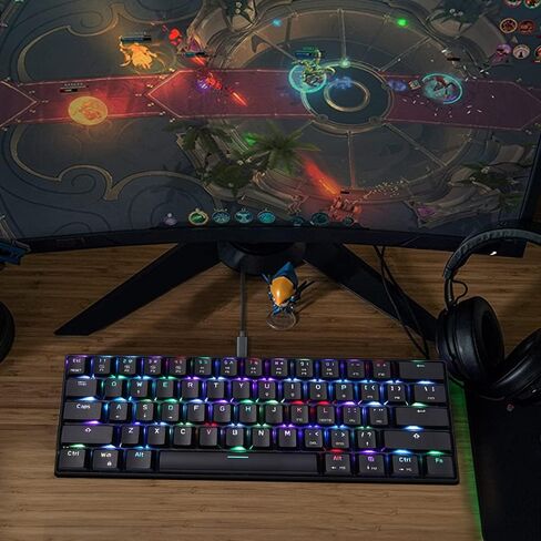 لوحة مفاتيح ERYUE CK61 RGB لوحة مفاتيح ميكانيكية للألعاب OUTMU باللون الأحمر، لوحة مفاتيح 61 مفتاحًا مضادة للظلال مع إضاءة خلفية للألعاب باللون الأسود in Kuwait