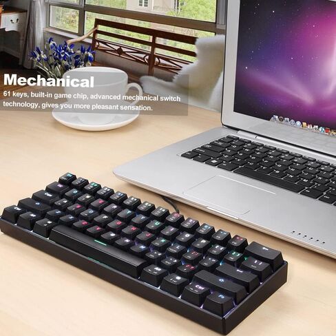 لوحة مفاتيح ERYUE CK61 RGB لوحة مفاتيح ميكانيكية للألعاب OUTMU باللون الأحمر، لوحة مفاتيح 61 مفتاحًا مضادة للظلال مع إضاءة خلفية للألعاب باللون الأسود in Kuwait